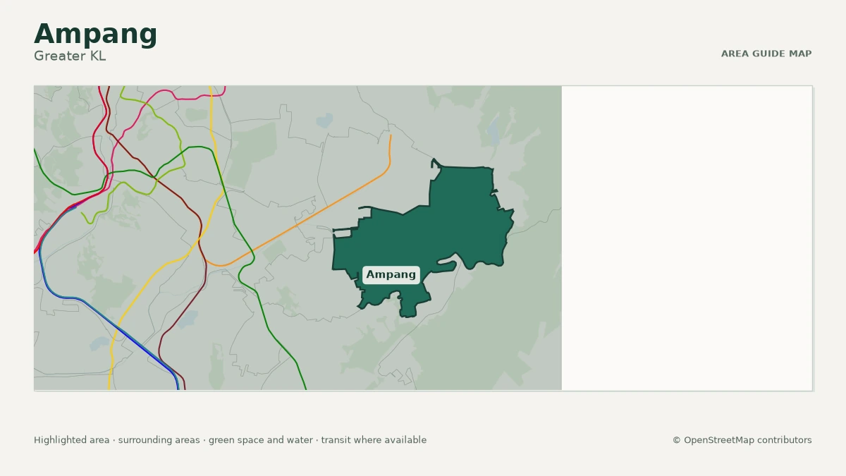Map of Ampang, Greater KL, showing the commonly known area boundary
