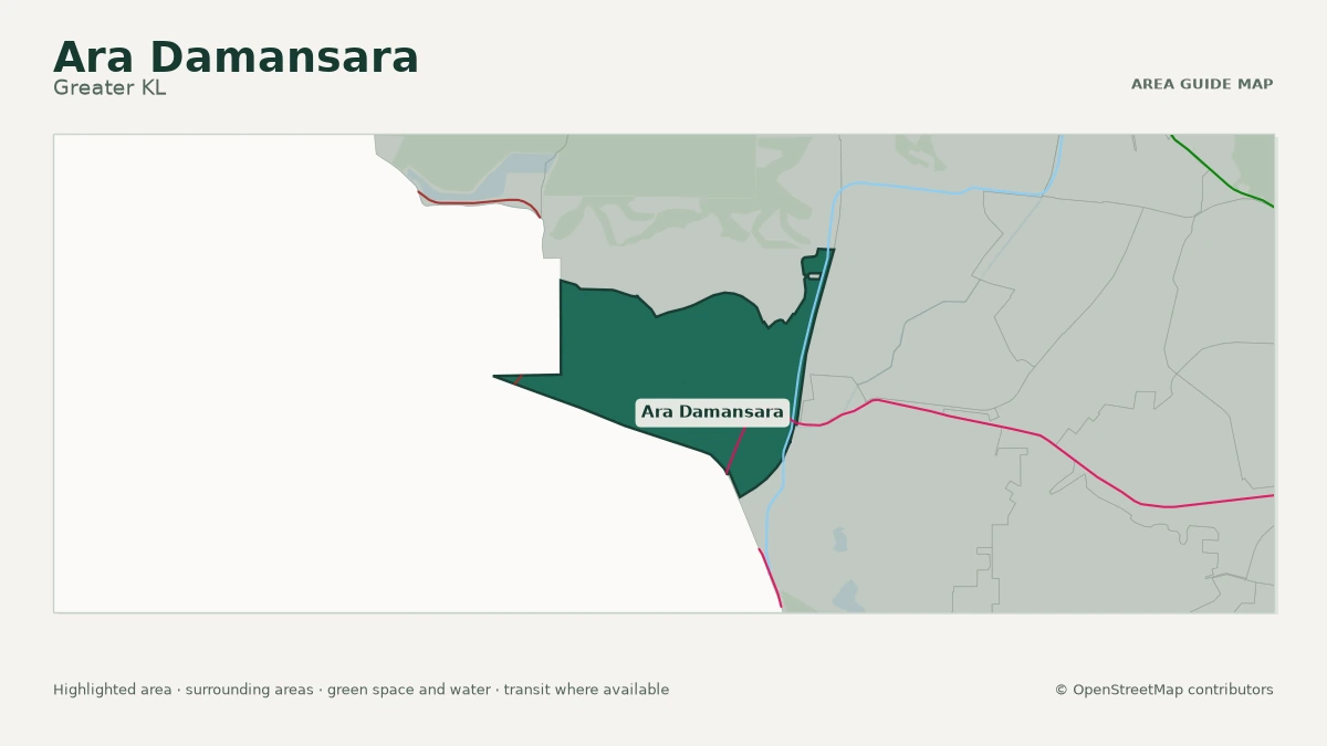 Map of Ara Damansara, Greater KL, showing the commonly known area boundary
