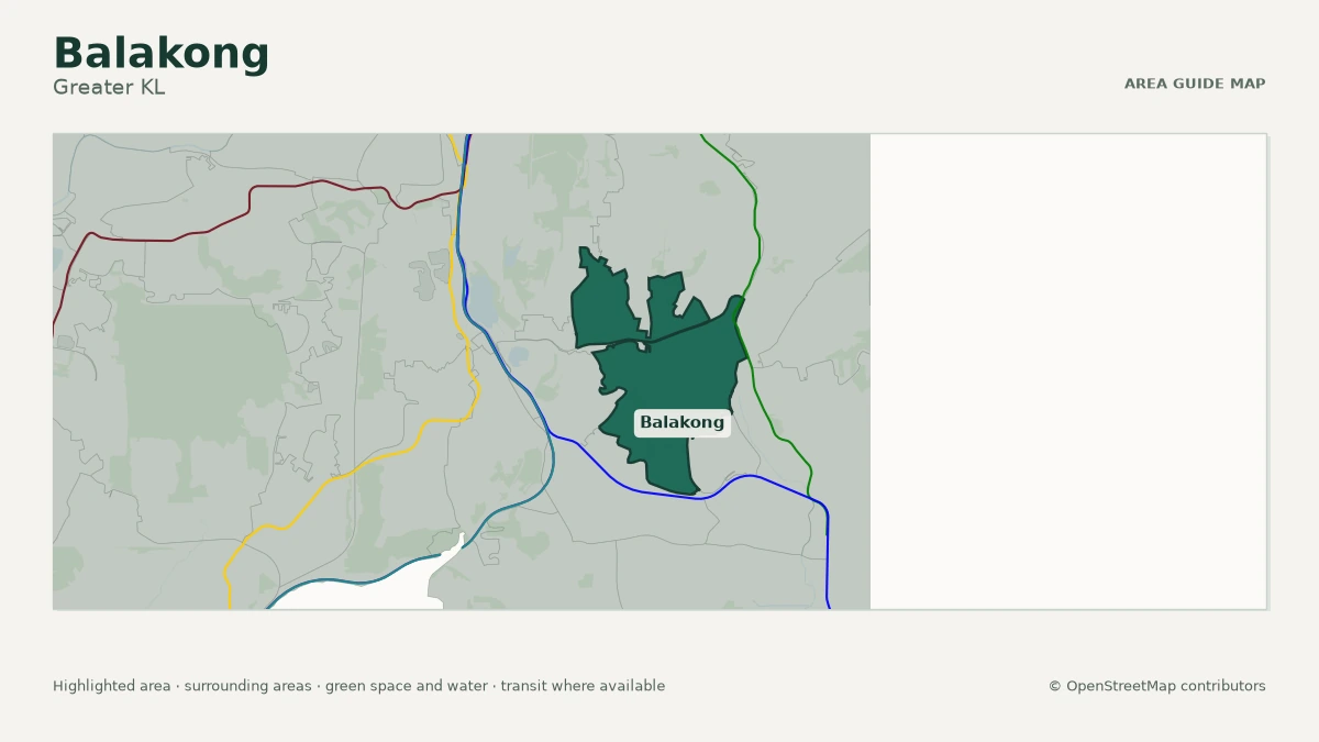 Map of Balakong, Greater KL, showing the commonly known area boundary