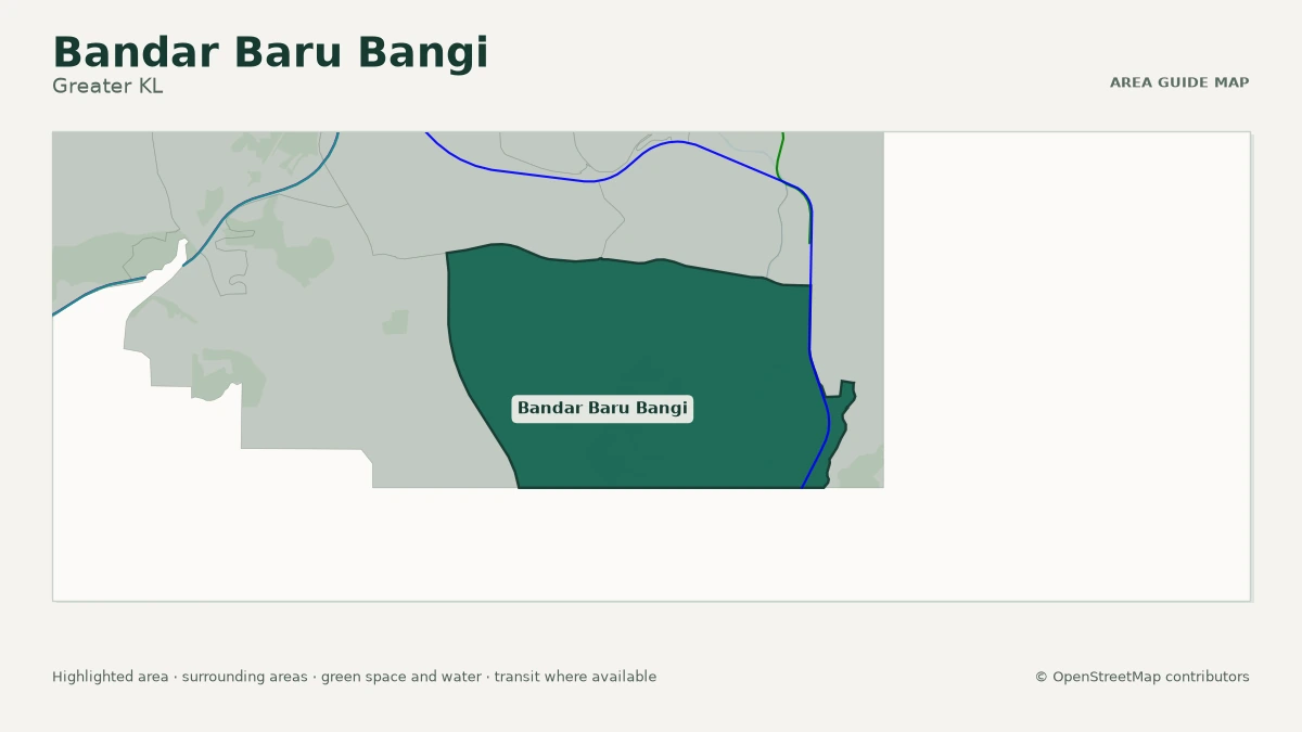 Map of Bandar Baru Bangi, Greater KL, showing the commonly known area boundary
