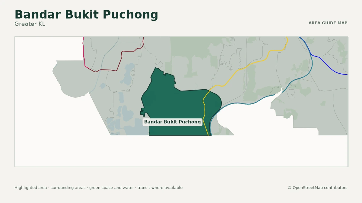 Map of Bandar Bukit Puchong, Greater KL, showing the commonly known area boundary