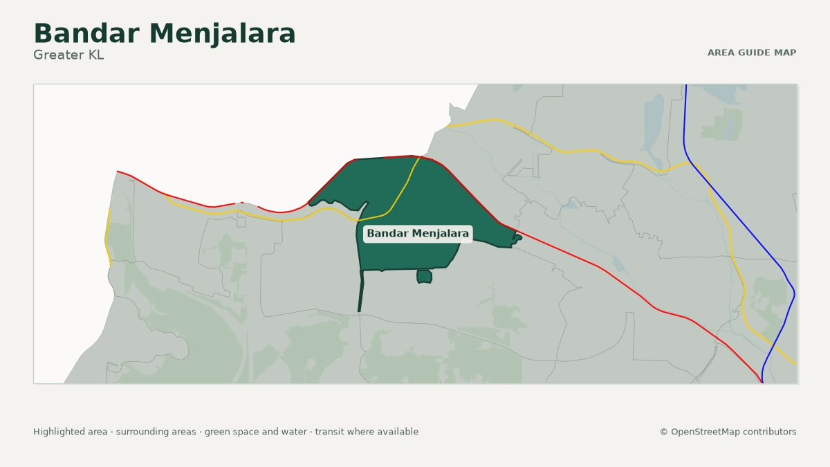 Map of Bandar Menjalara, Greater KL, showing the commonly known area boundary