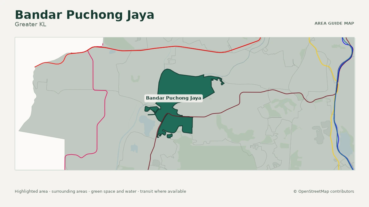 Map of Bandar Puchong Jaya, Greater KL, showing the commonly known area boundary
