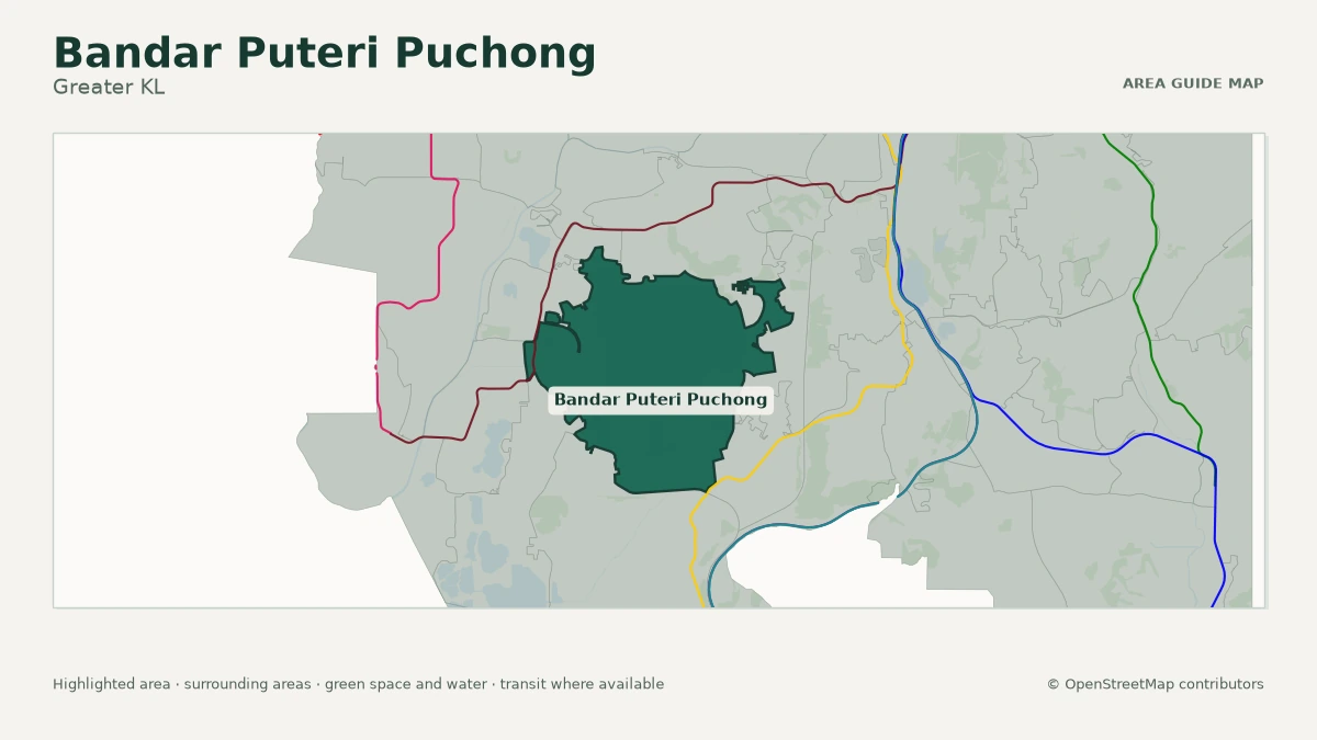 Map of Bandar Puteri Puchong, Greater KL, showing the commonly known area boundary