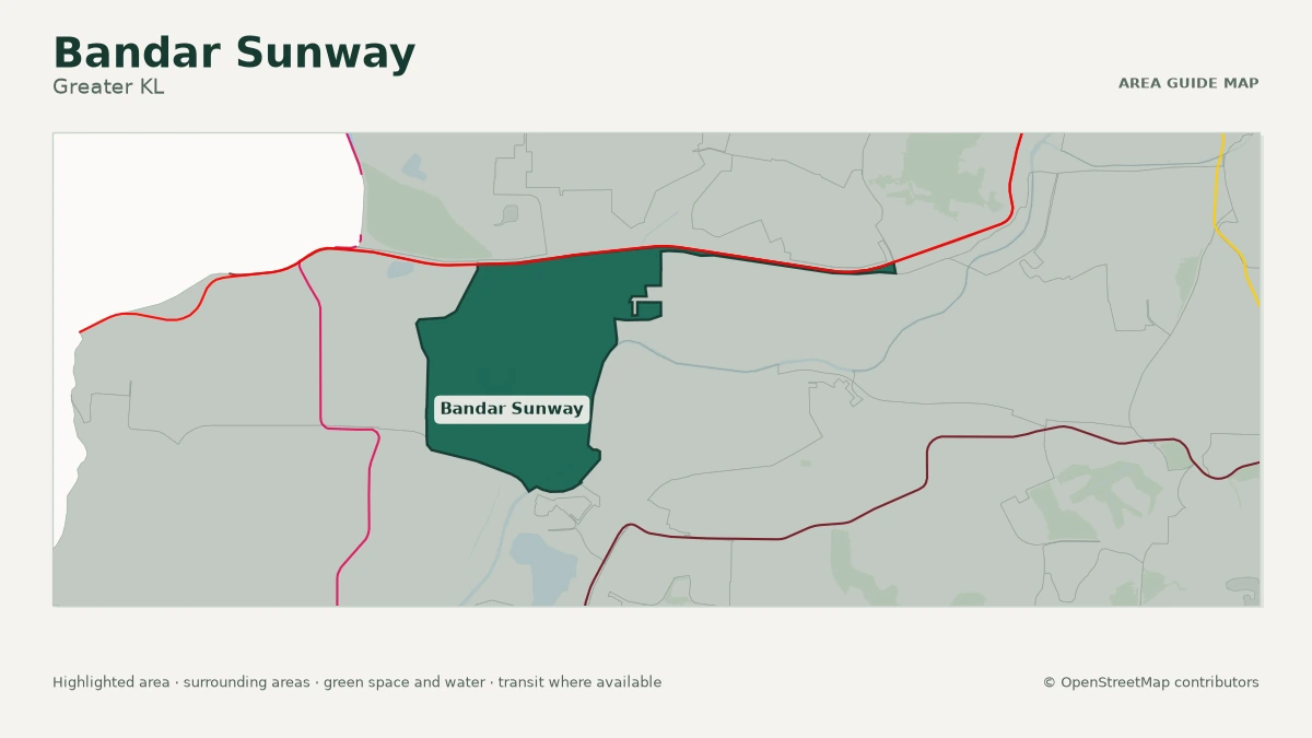 Map of Bandar Sunway, Greater KL, showing the commonly known area boundary