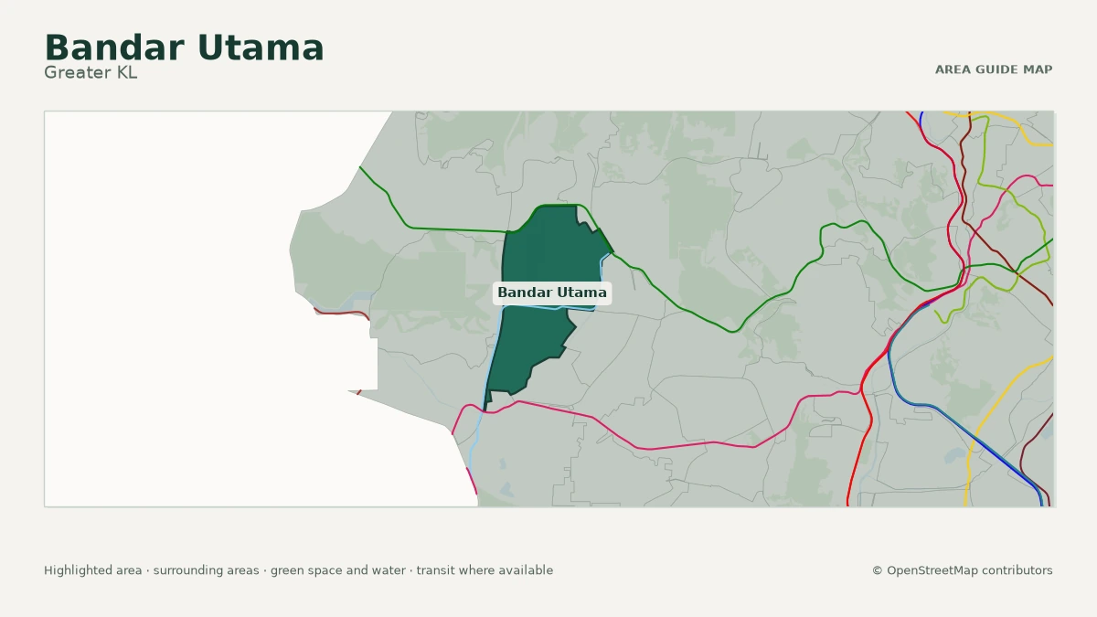 Map of Bandar Utama, Greater KL, showing the commonly known area boundary