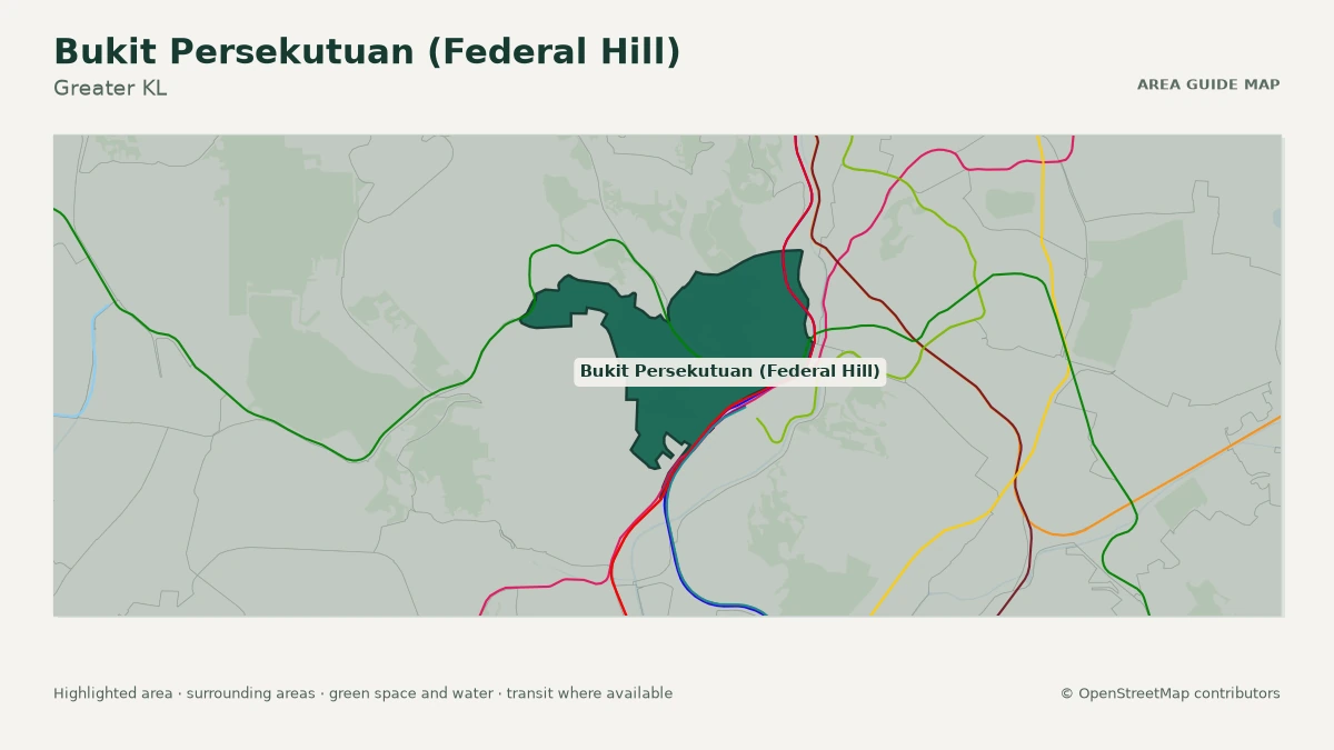 Map of Bukit Persekutuan (Federal Hill), Greater KL, showing the commonly known area boundary
