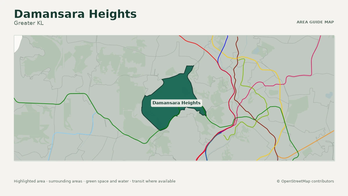 Map of Damansara Heights, Greater KL, showing the commonly known area boundary