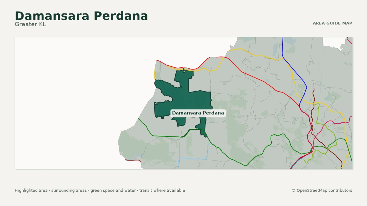 Map of Damansara Perdana, Greater KL, showing the commonly known area boundary