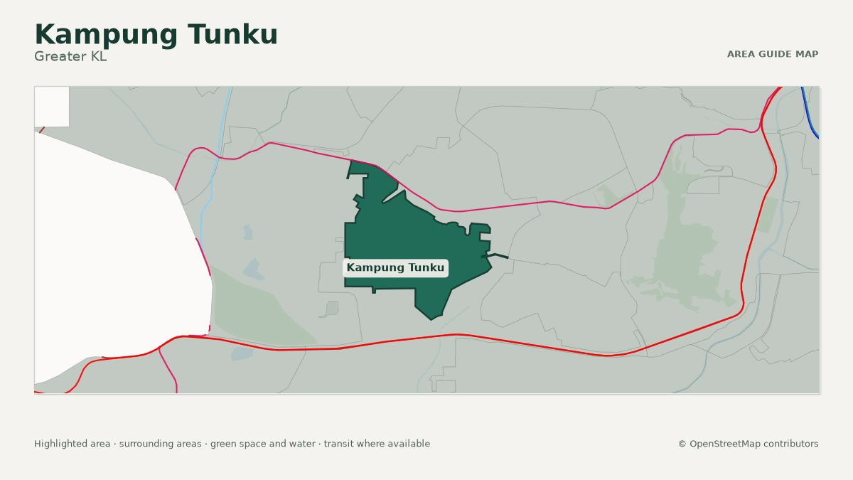Map of Kampung Tunku, Greater KL, showing the commonly known area boundary