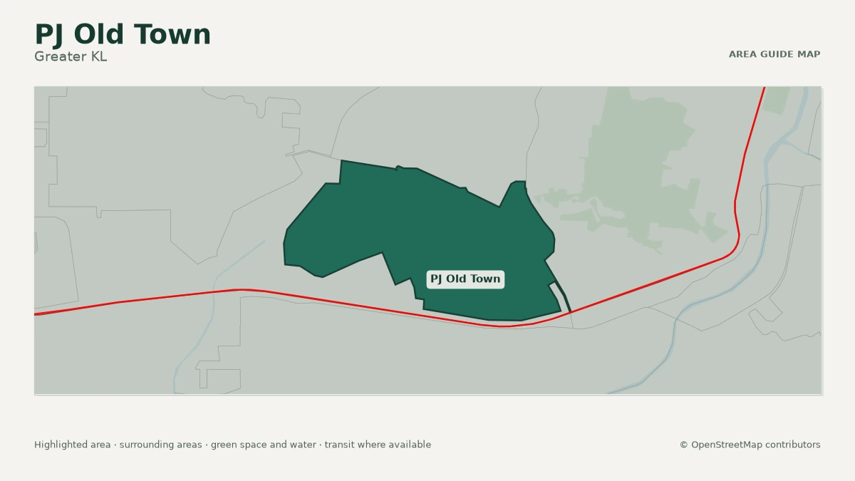 Map of PJ Old Town, Greater KL, showing the commonly known area boundary