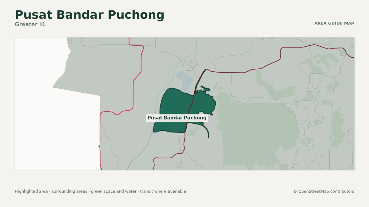 Map of Pusat Bandar Puchong, Greater KL, showing the commonly known area boundary