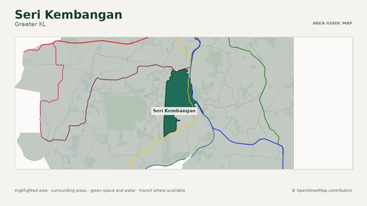 Map of Seri Kembangan, Greater KL, showing the commonly known area boundary