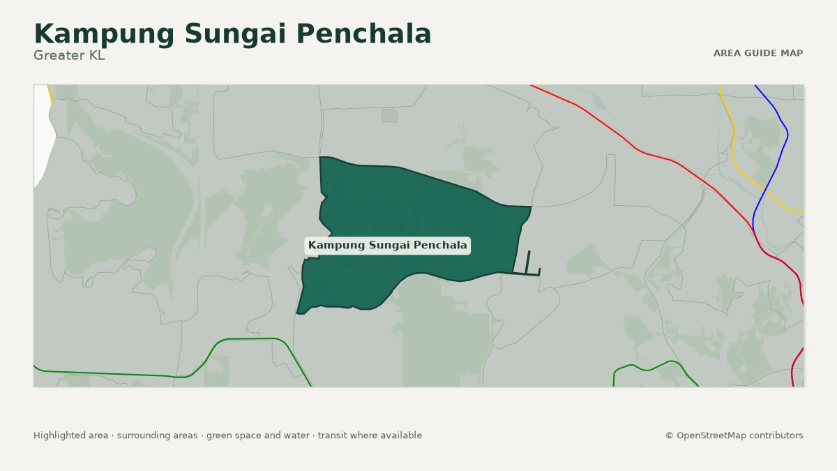 Map of Kampung Sungai Penchala, Greater KL, showing the commonly known area boundary