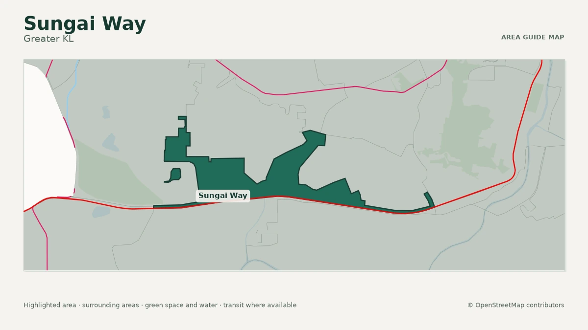 Map of Sungai Way, Greater KL, showing the commonly known area boundary
