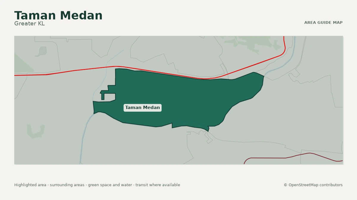 Map of Taman Medan, Greater KL, showing the commonly known area boundary