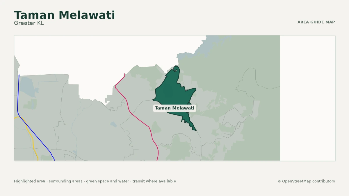 Map of Taman Melawati, Greater KL, showing the commonly known area boundary