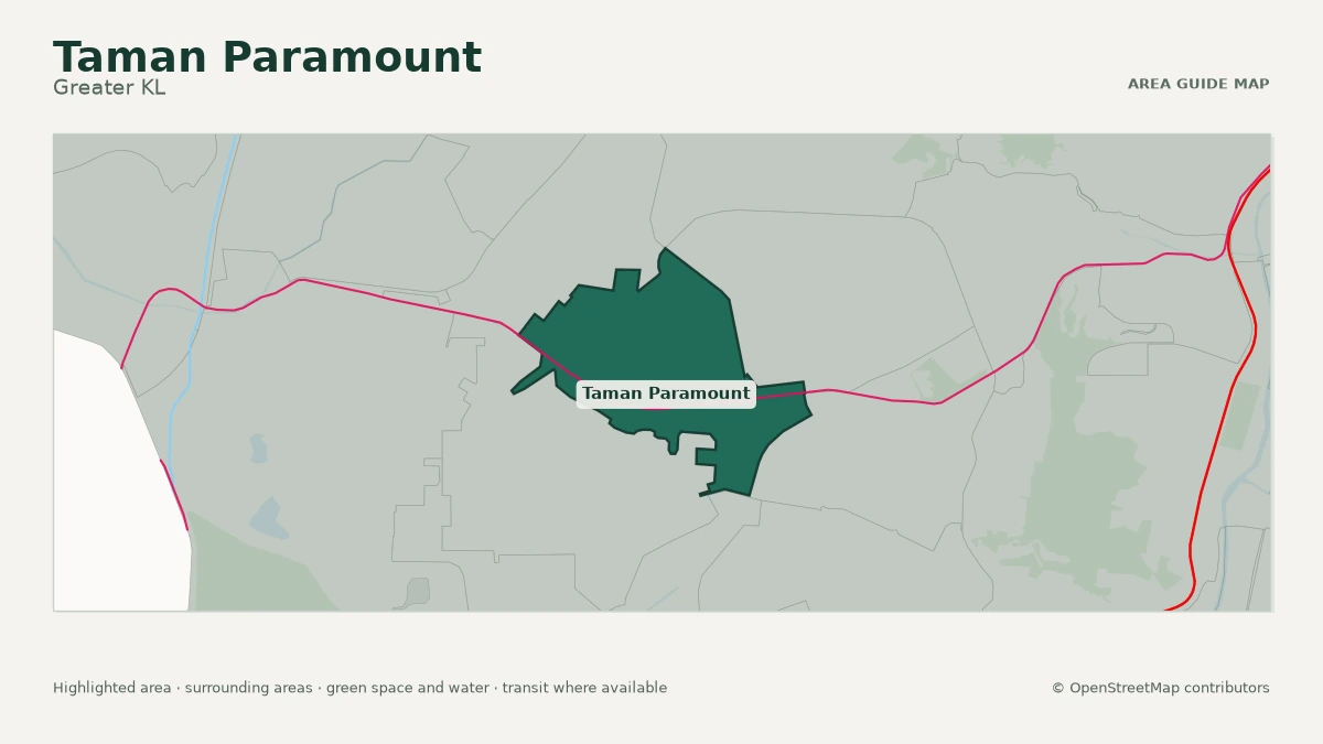 Map of Taman Paramount, Greater KL, showing the commonly known area boundary