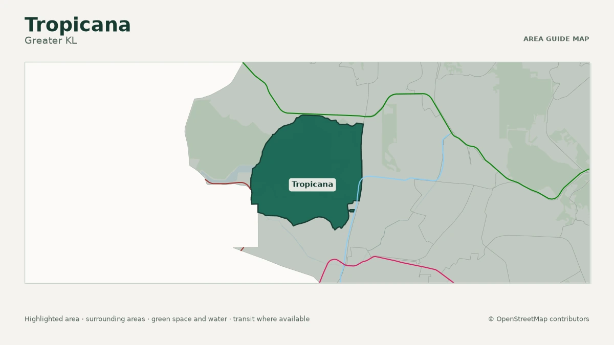 Map of Tropicana, Greater KL, showing the commonly known area boundary