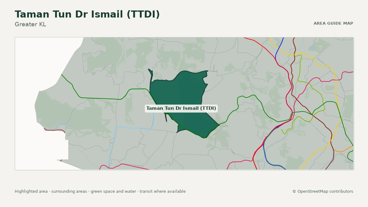 Map of Taman Tun Dr Ismail (TTDI), Greater KL, showing the commonly known area boundary
