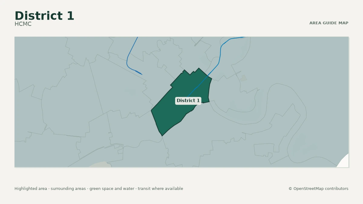 Map of District 1, HCMC, showing the commonly known area boundary