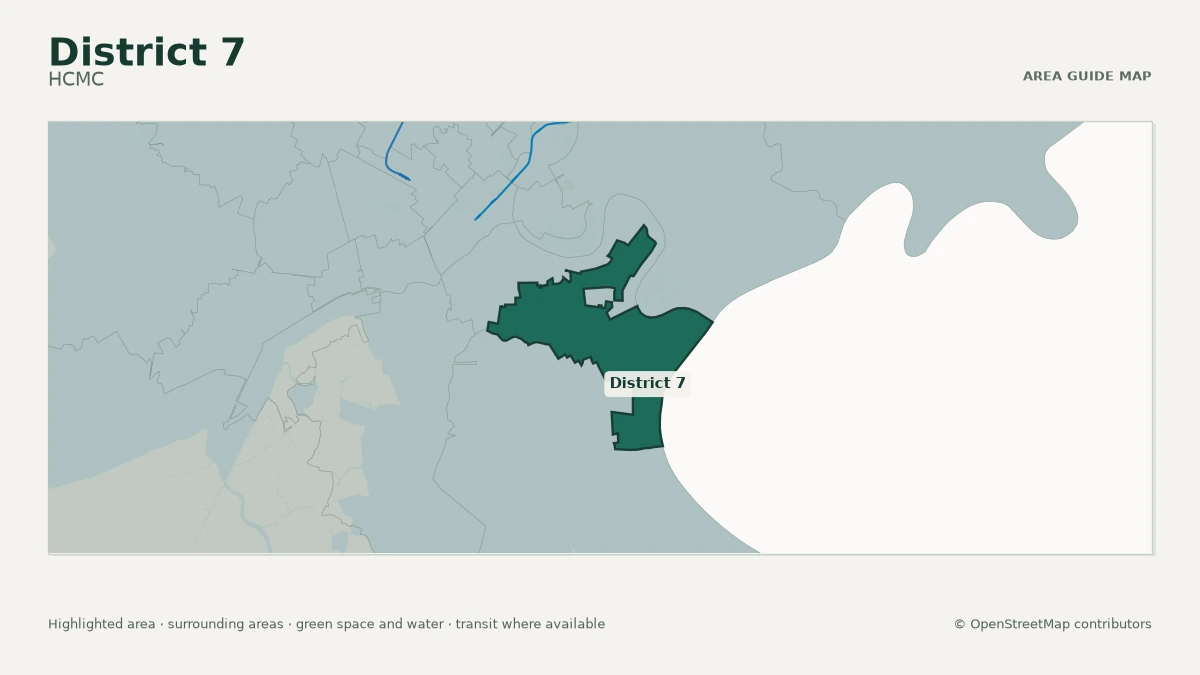 Map of District 7, HCMC, showing the commonly known area boundary
