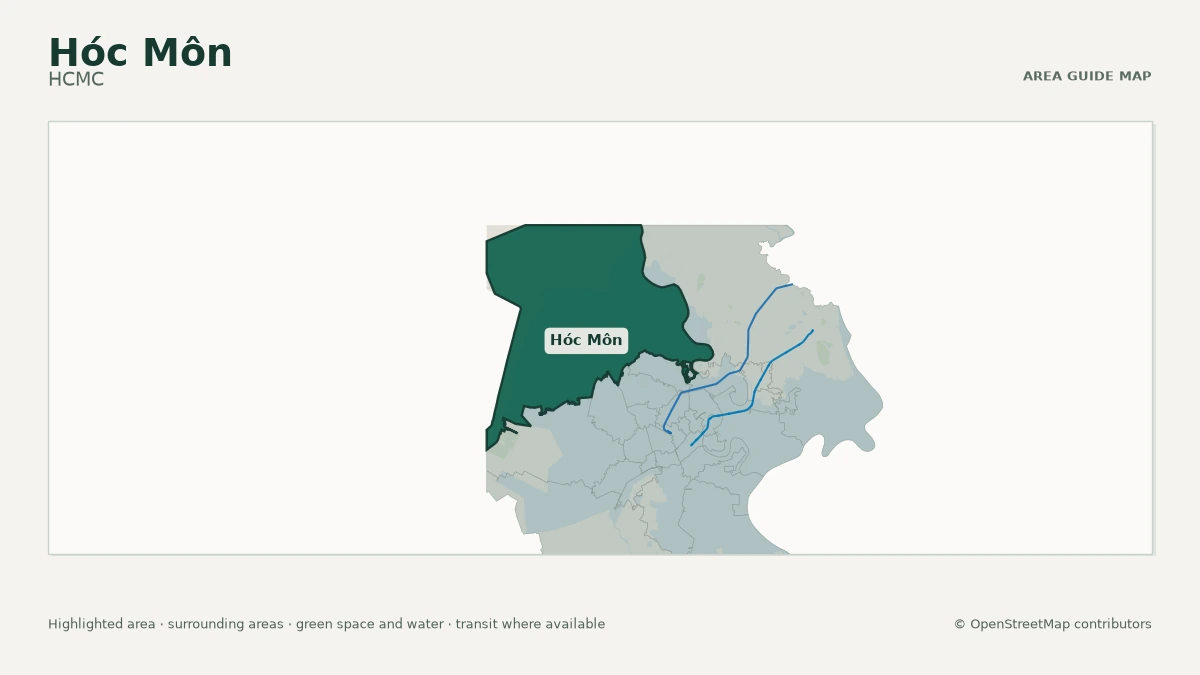 Map of Hóc Môn, HCMC, showing the commonly known area boundary