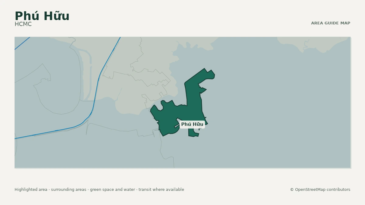 Map of Phú Hữu, HCMC, showing the commonly known area boundary