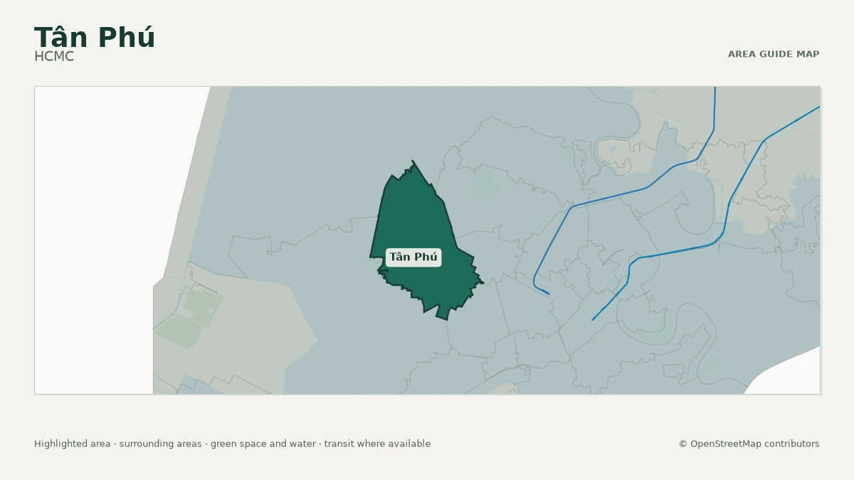 Map of Tân Phú, HCMC, showing the commonly known area boundary