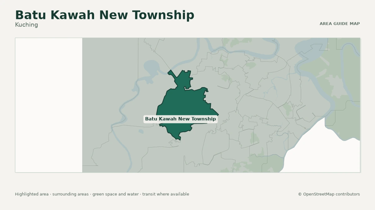 Map of Batu Kawah New Township, Kuching, showing the commonly known area boundary