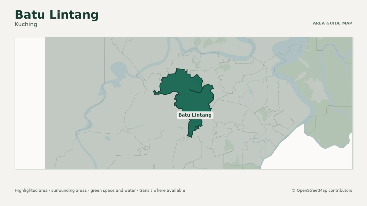 Map of Batu Lintang, Kuching, showing the commonly known area boundary