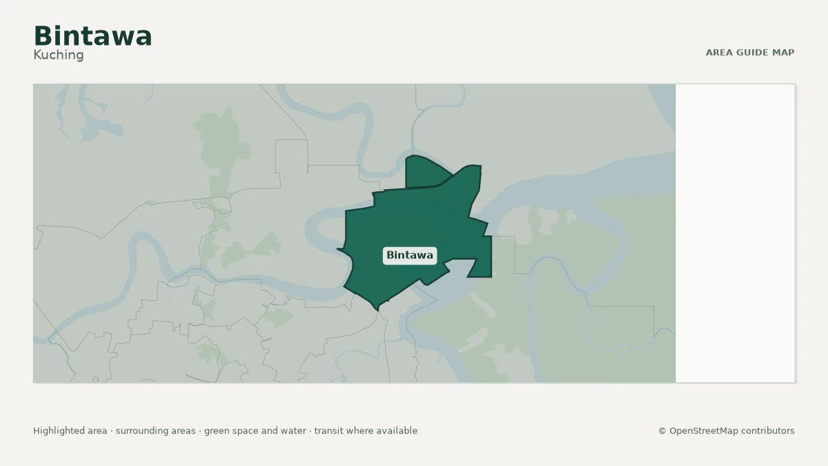 Map of Bintawa, Kuching, showing the commonly known area boundary