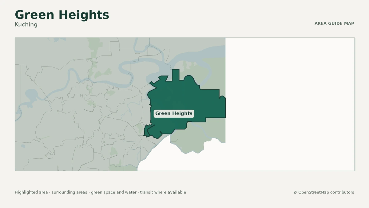 Map of Green Heights, Kuching, showing the commonly known area boundary