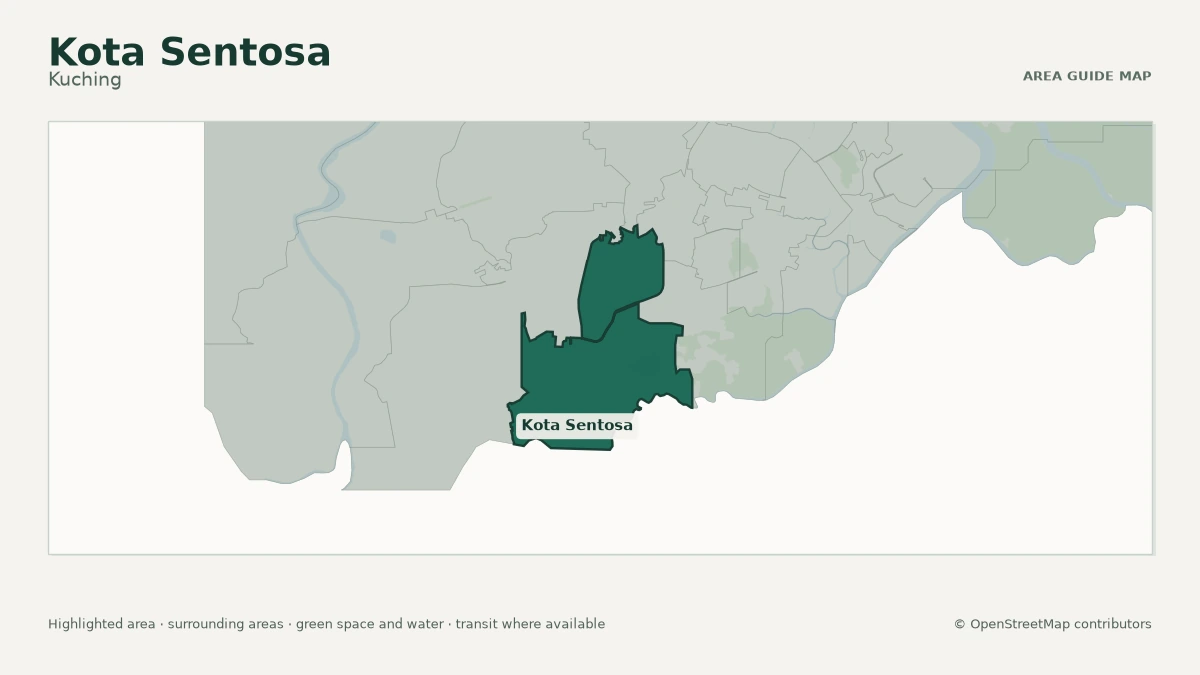Map of Kota Sentosa, Kuching, showing the commonly known area boundary