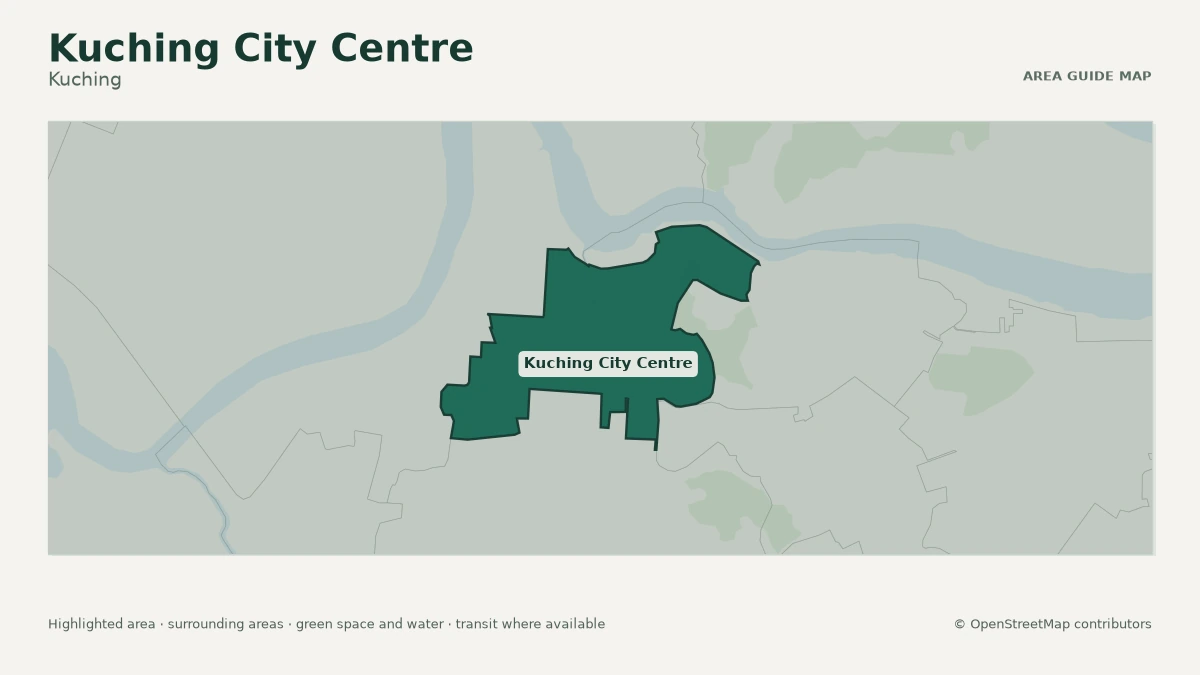 Map of Kuching City Centre, Kuching, showing the commonly known area boundary