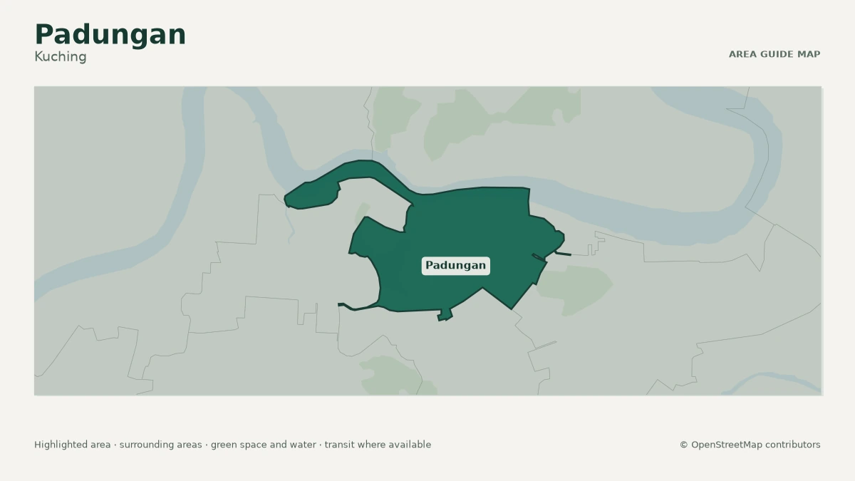 Map of Padungan, Kuching, showing the commonly known area boundary