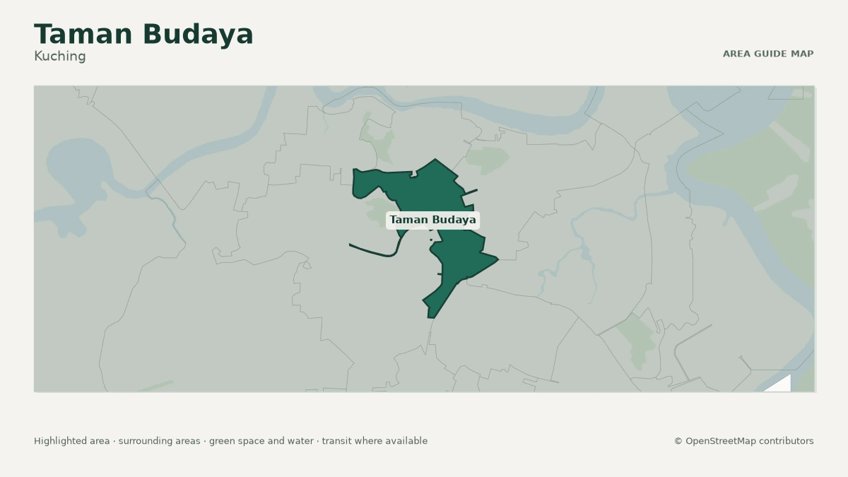 Map of Taman Budaya, Kuching, showing the commonly known area boundary