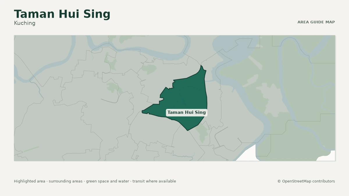 Map of Taman Hui Sing, Kuching, showing the commonly known area boundary