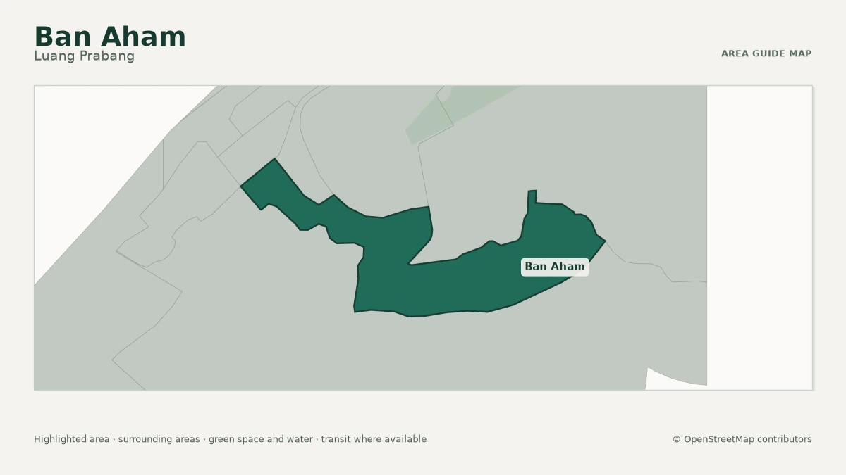 Map of Ban Aham, Luang Prabang, showing the commonly known area boundary