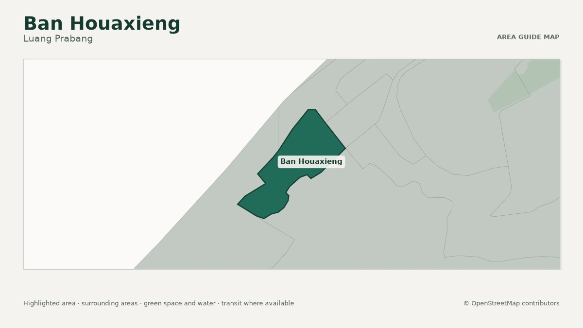 Map of Ban Houaxieng, Luang Prabang, showing the commonly known area boundary
