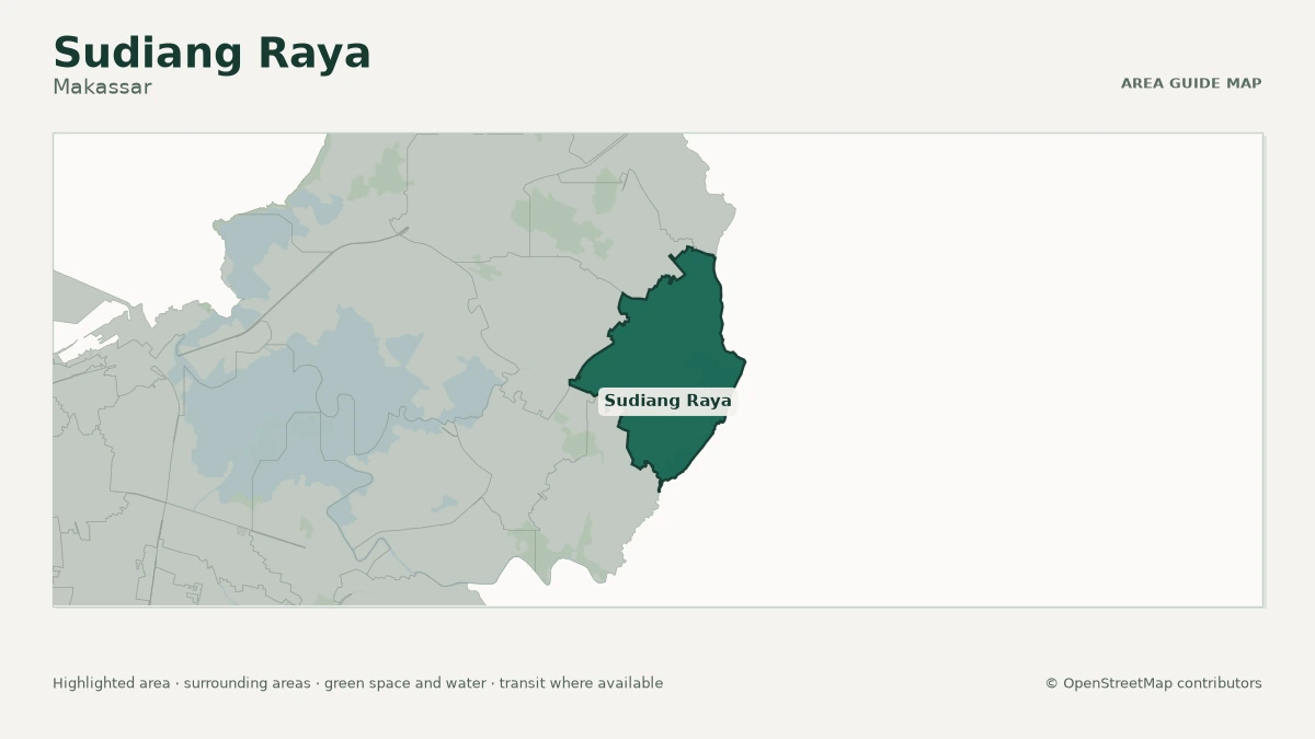 Map of Sudiang Raya, Makassar, showing the commonly known area boundary