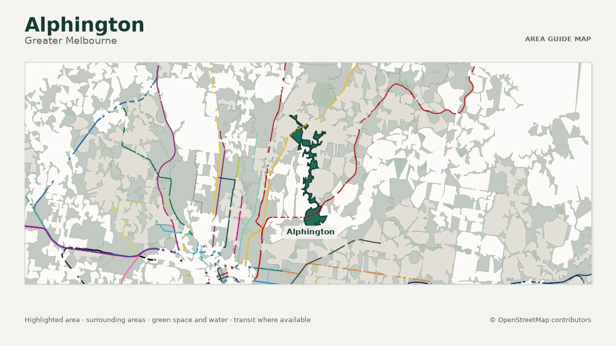 Map of Alphington, Greater Melbourne, showing the commonly known area boundary