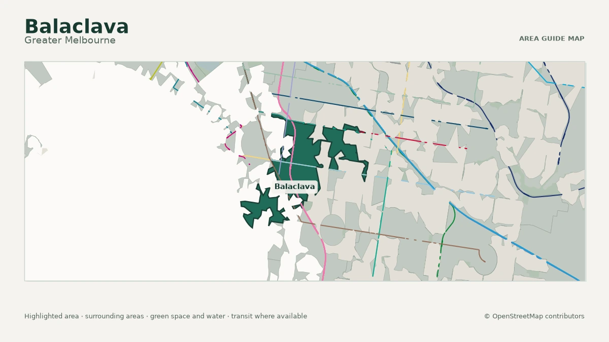 Map of Balaclava, Greater Melbourne, showing the commonly known area boundary