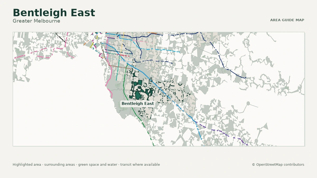 Map of Bentleigh East, Greater Melbourne, showing the commonly known area boundary
