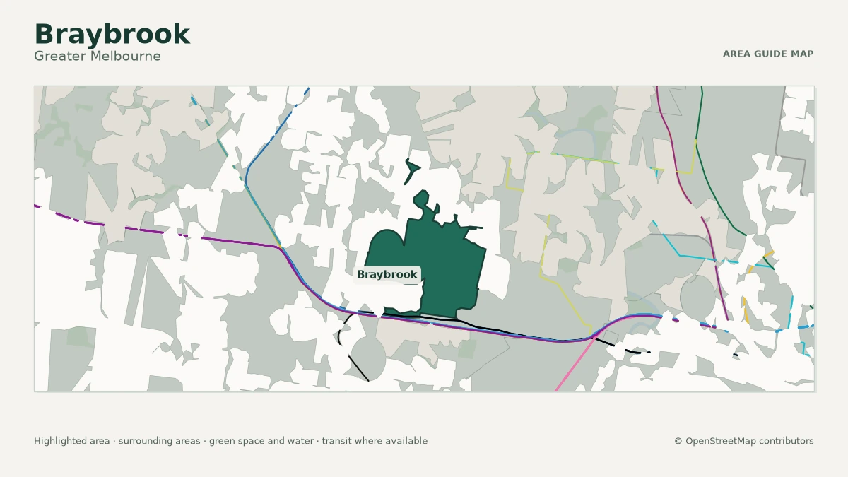 Map of Braybrook, Greater Melbourne, showing the commonly known area boundary