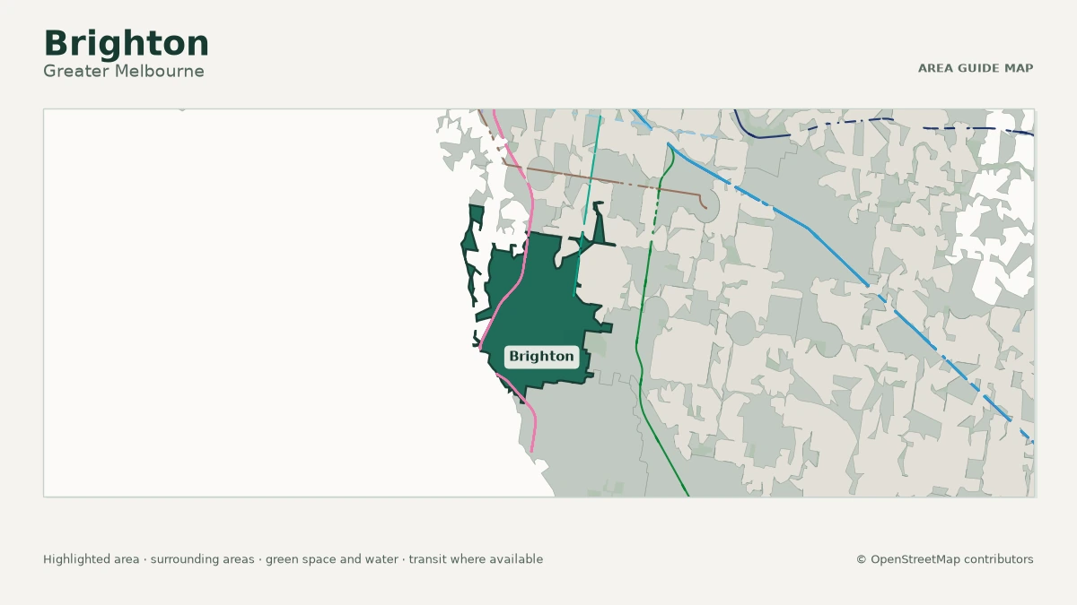 Map of Brighton, Greater Melbourne, showing the commonly known area boundary