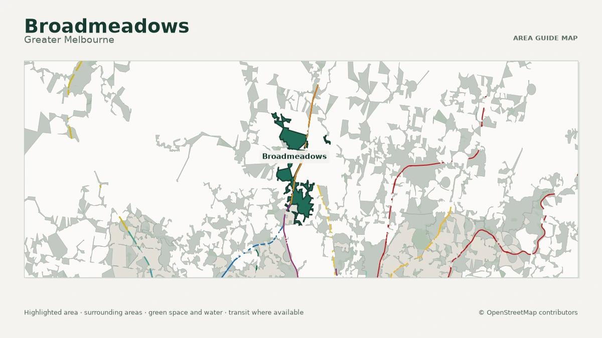 Map of Broadmeadows, Greater Melbourne, showing the commonly known area boundary