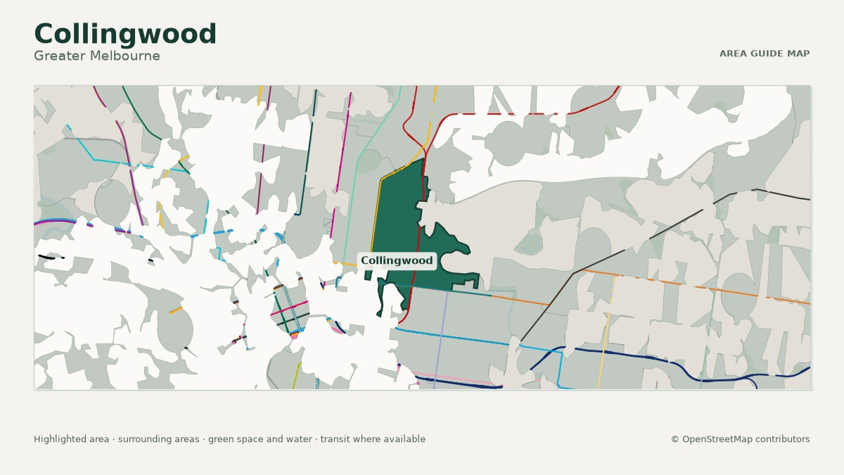 Map of Collingwood, Greater Melbourne, showing the commonly known area boundary