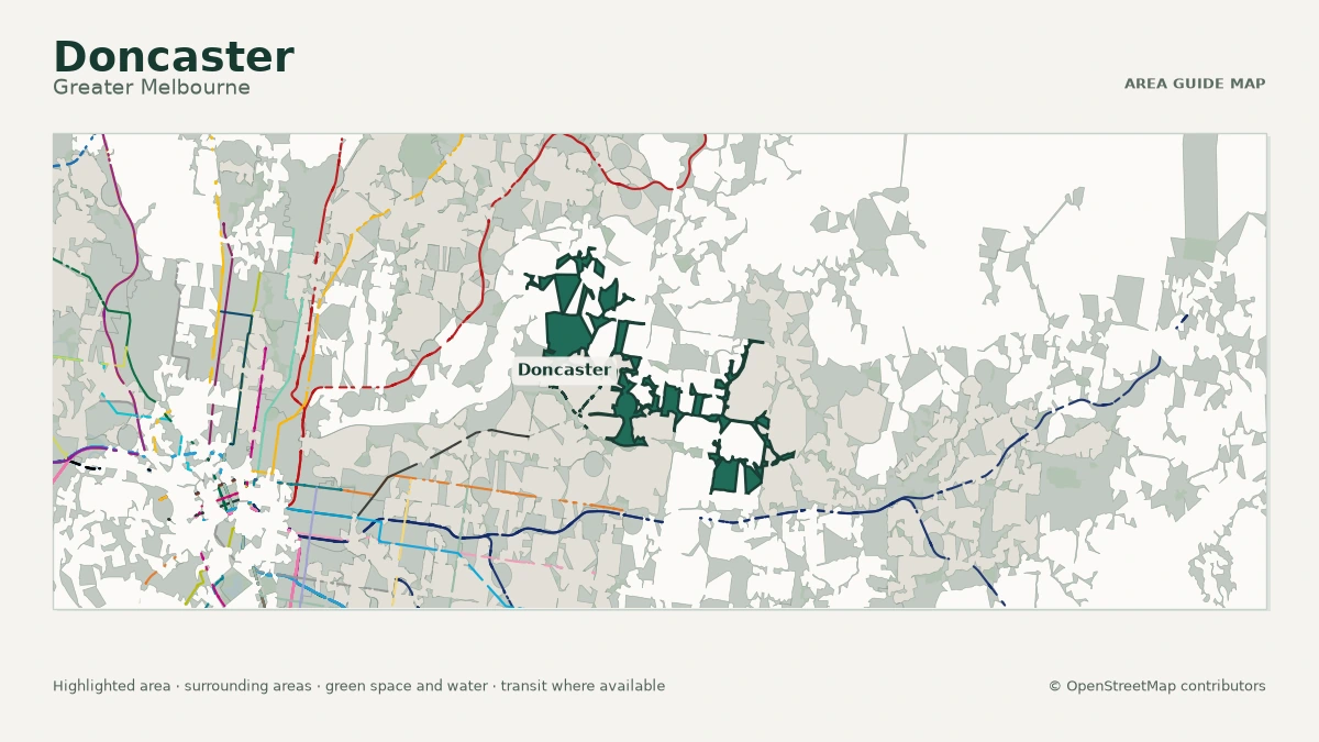 Map of Doncaster, Greater Melbourne, showing the commonly known area boundary