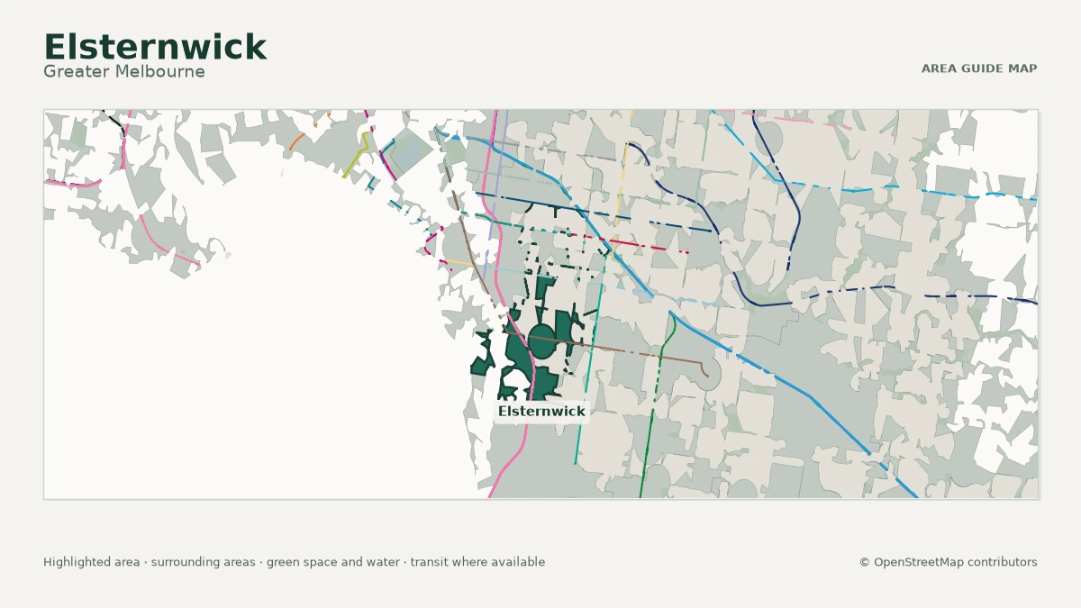 Map of Elsternwick, Greater Melbourne, showing the commonly known area boundary